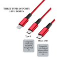 thumbnail image 4 of Cable de Carga Múltiple 3 en 1, 4 Pies, Nailon de Aluminio, Conectores USB Tipo C/Micro/Lighting para Teléfonos y Tabletas., 4 of 7