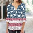 thumbnail image 2 of Kvture 4th of July Tops for Women Henley V Neck Button 3/4 Sleeve Blouse Independence Day Patriotic T Shirts Summer B Navy Tees XL, 2 of 5