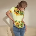 thumbnail image 5 of Haiem Sunflowers On A Yellow Background Women's Crew Neck Short Sleeve Bodysuit Tops Stretchy Slim Basic-Large, 5 of 9