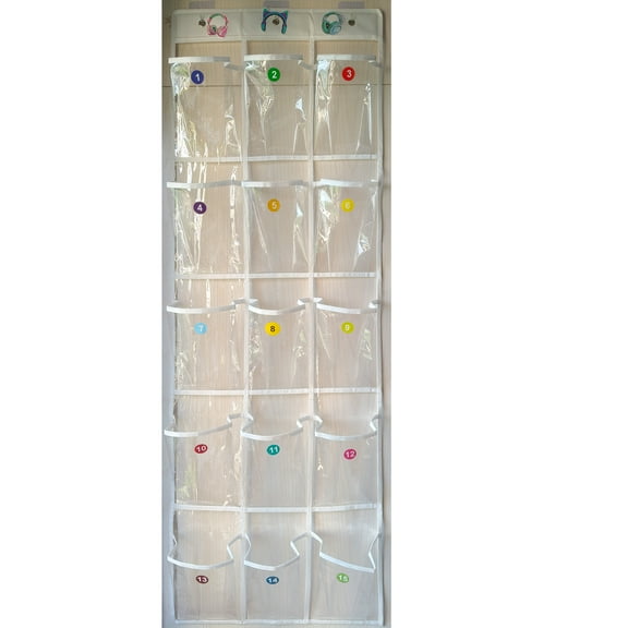 Nyhpar Headphone Storage Classroom Organizer, Over the Door Hanging Headphone Holder Organizer for Classroom Shelves with 15 PVC Clear Pocket Chart, Grade Teacher Finds Must Haves (1 pcs)