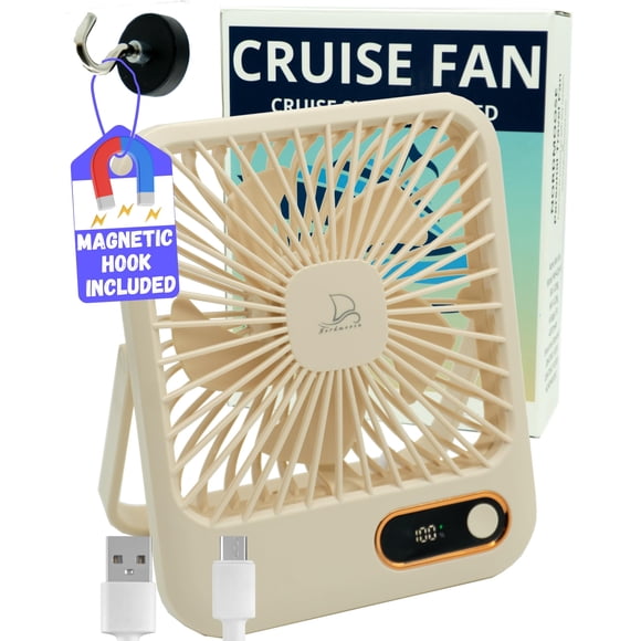 Ventilador de crucero Nordmoose aprobado para cabina - 4000 mAh de larga duración, recargable por USB, ventilador de viaje portátil con batería para dormir - Gancho magnético incluido para colgar en p