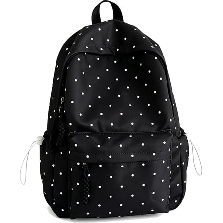 Polka Dot Backpack for Women Y2k Backpack for School Large Capacity Multi-Pocket Lightweight Polka Dot Nylon Bag (Black Polka Dot)