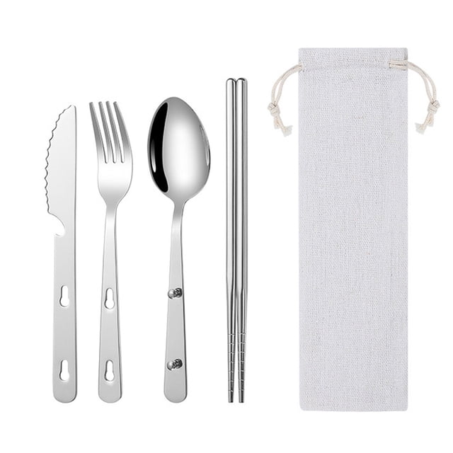 Equipo de camping, juego combinado portátil de cuchara, tenedor, cuchillo y palillos de acero inoxidable