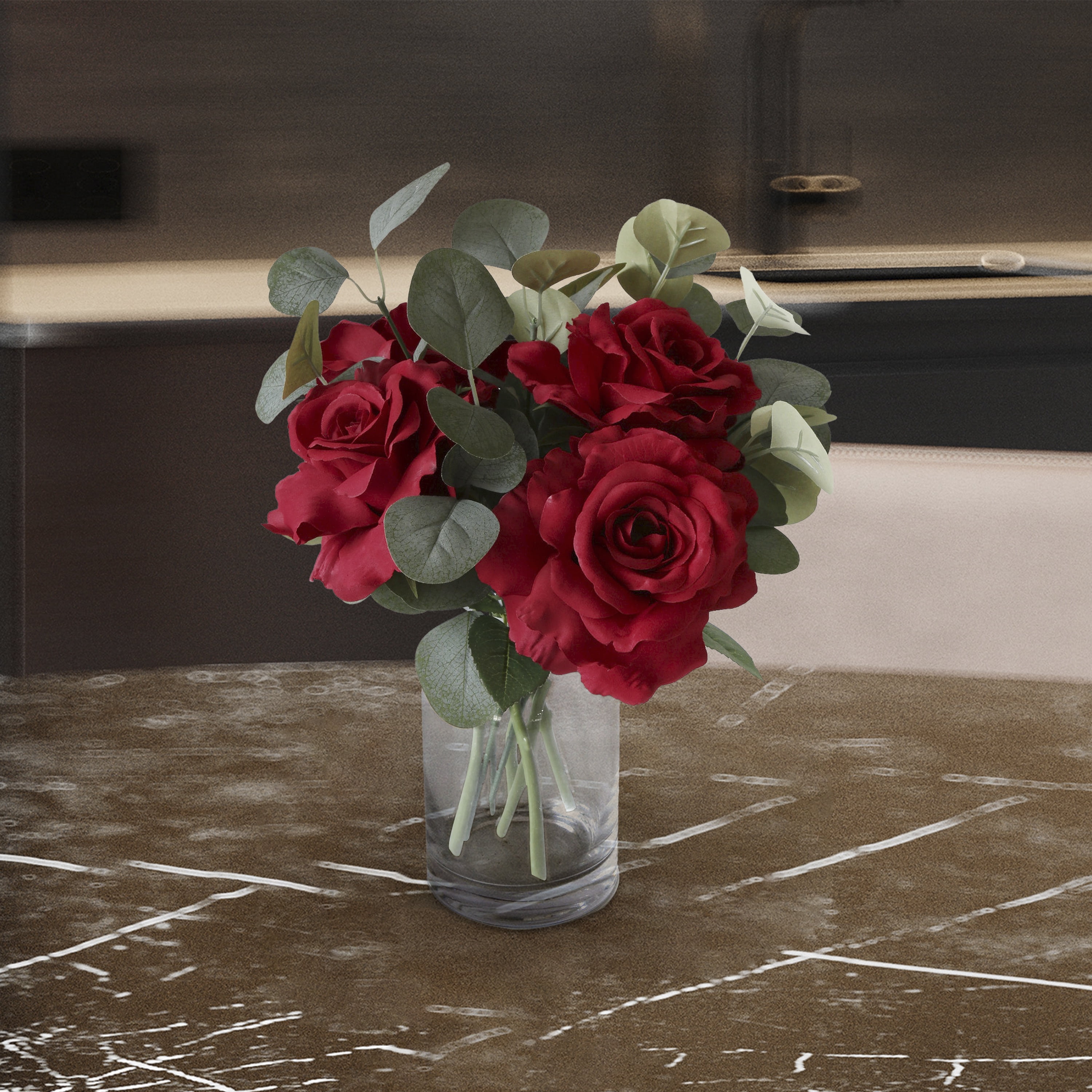 13-inch Artificial Silk Red Single Head Large Rose Short Stem, for Indoor Use, by Mainstays