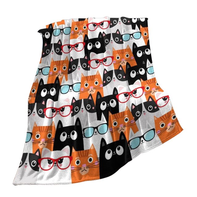 Manta de franela suave con diseño de gato de dibujos animados, manta de vellón acogedora y cómoda de microfibra, decoración para sofá, sala de estar, cama, sofá, ligera y cálida