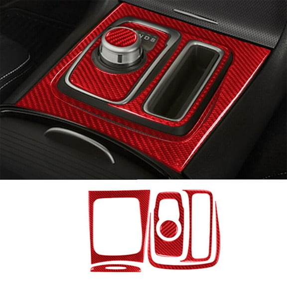 Soft Carbon Fiber Car Interior Decor Kits 6Pcs For 2015-2022 Chrysler 300 Red Carbon Fiber Gear Shift Kit Cover Trim Sticker