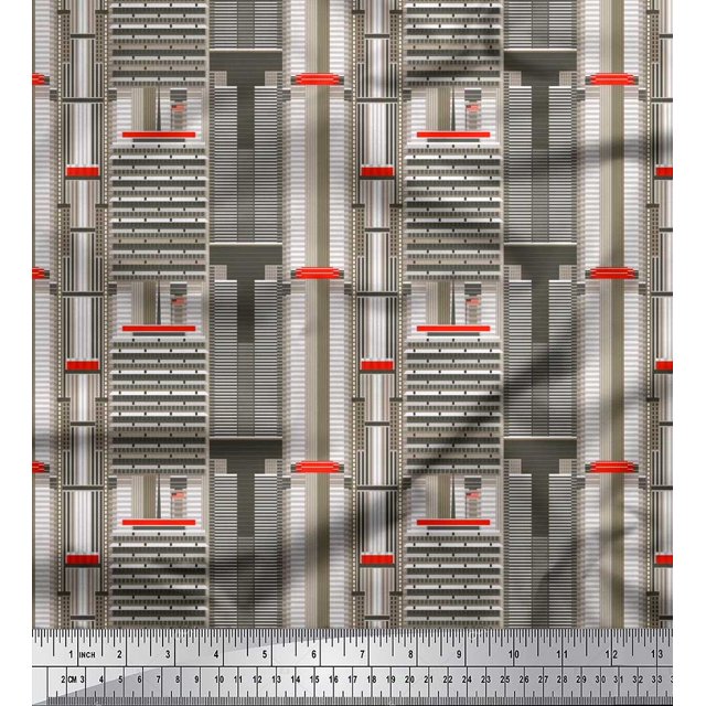 Soimoi Poly Georgette Fabric Buildings Architectural Fabric Prints by Yard 42 Inch Wide