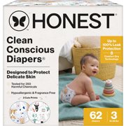 Clean Conscious Diapers for Sensitive Skin | Up to 100% Leakproof | Hypoallergenic, Fragrance Free | Gender Neutral | Club Box, Size 3 (16-28 lbs), 62 Count (Prints May Vary)