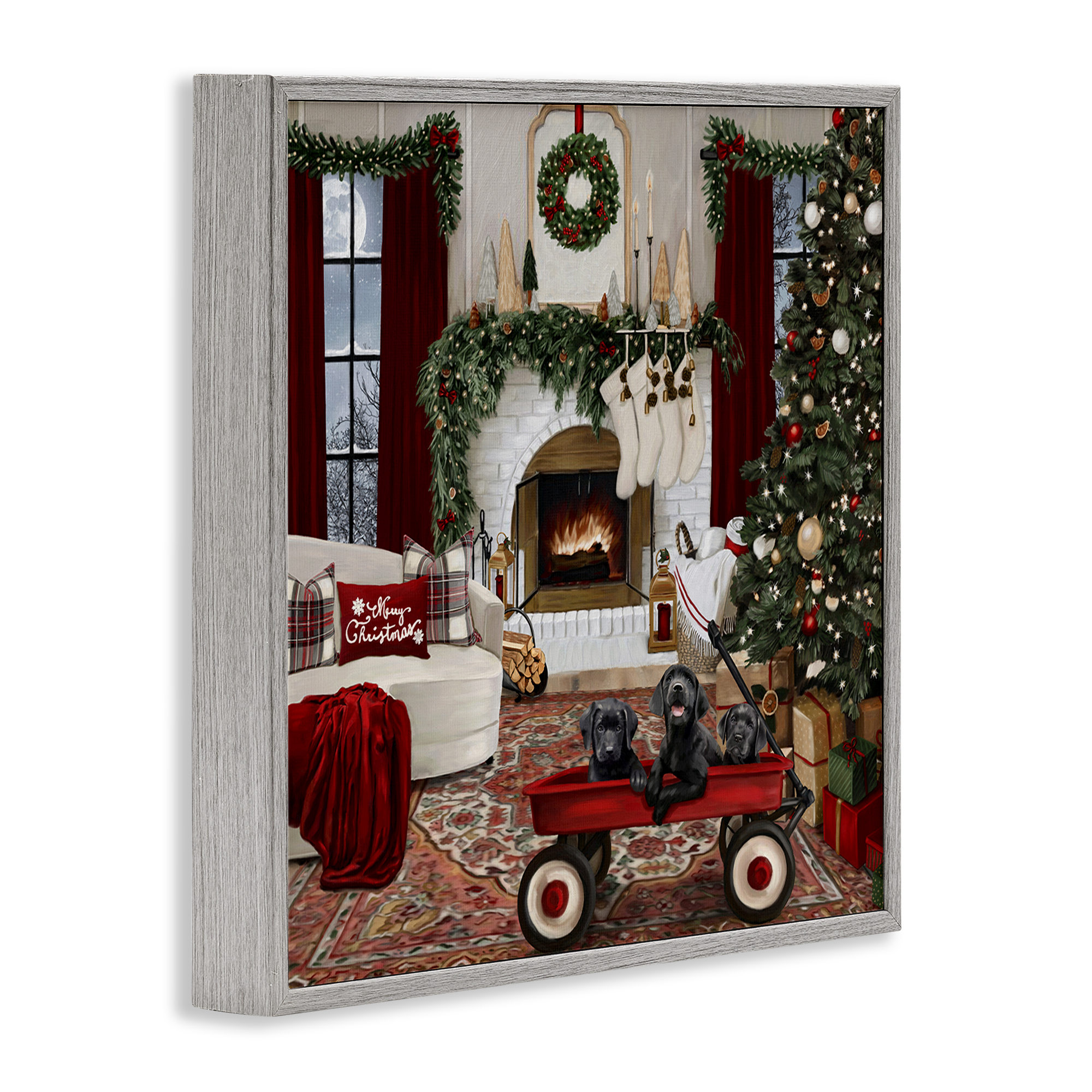 Stupell Industries Christmas Hearth Lounge Holiday Painting Gray Framed Art Prints Wall Art, 12 x 12