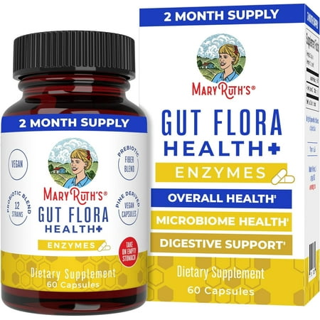 MaryRuth's Gut Flora Health+ Capsules, 60 ct - Enzymes, Prebiotics, Probiotics, Vegan