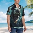 thumbnail image 2 of KLL Men's Hawaiian Shirt Short Sleeve Button Down Beach Shirts-Underwater Dinosaur Shark, 2 of 5