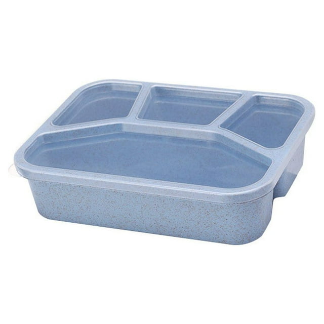 VONKY 4-Grids Lunch Box Sungle Layer Multi-colors Rectangular Food Container Fresh-keeping Plastic Storage Case Household Office Blue