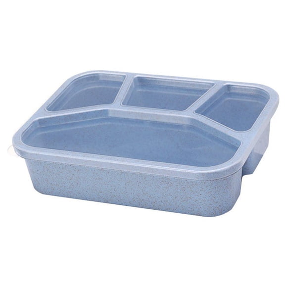 ziyahi 4-Grids Lunch Box Sungle Layer Multi-colors Rectangular Food Container Fresh-keeping Plastic Storage Case Household Office Blue