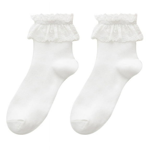 TONKBEEY Japanese Lolita Mesh Crew Socks Sweet Ruffled Lace Frilly Hollow Cotton Hosiery