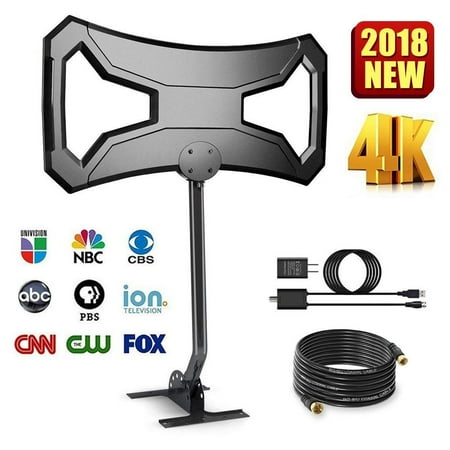Black Mounting Pole - Coolmade Outdoor 180Miles Amplified TV Antenna - Upgraded HDTV Antenna Long Range Omni-Directional with Pole Mount High Difinition Digital TV Antenna for 4k 1080p FM/VHF/UHF 32Ft RG6 Copper Cable