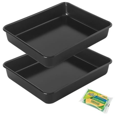 Donepart 11x9 in Baking Sheets Pan Nonstick, 2 Pack Deep Toaster Oven Tray，Rectangular Sheet Cake Pan for Brownie Lasagna Casserole Bread, Heavy Duty & Easy Clean