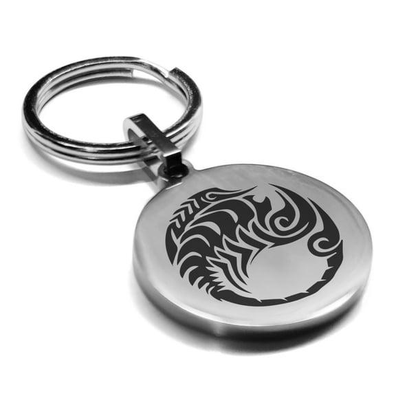Stainless Steel Tribal Scorpio Zodiac (Scorpion) Round Medallion Keychain Circle Ring
