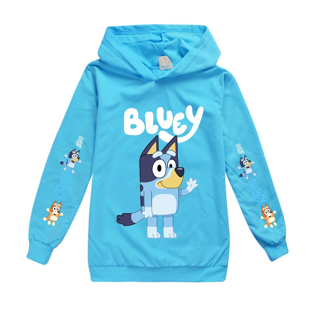 Pull Bluey Fille En Coton - Sweat à Capuche Avec Fleurs, Logo Bluey Dos, Taille 4-10 Ans