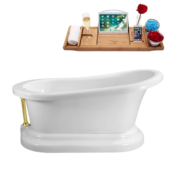 60" Streamline N120GLD Soaking Freestanding Tub and Tray With External Drain