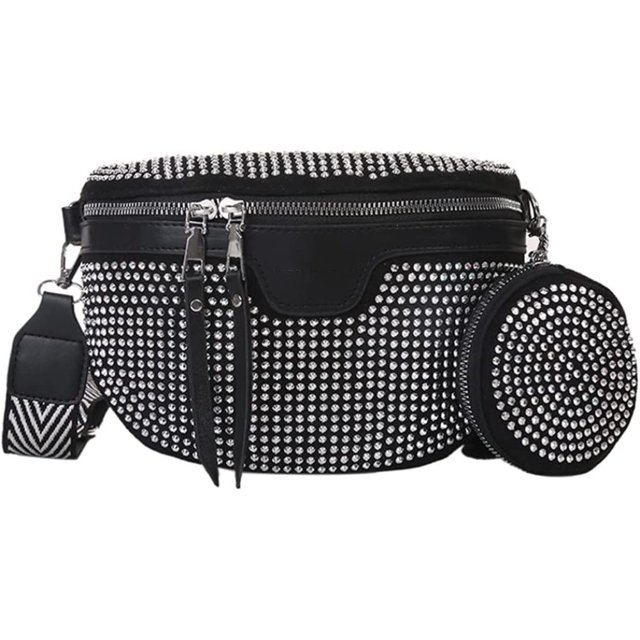 Bolso bandolera Rawiri con correa ancha para mujer, riñonera de piel para mujer con cartera, bolso de hombro brillante con diamantes de imitación y correa de hombro extraíble, bolso para