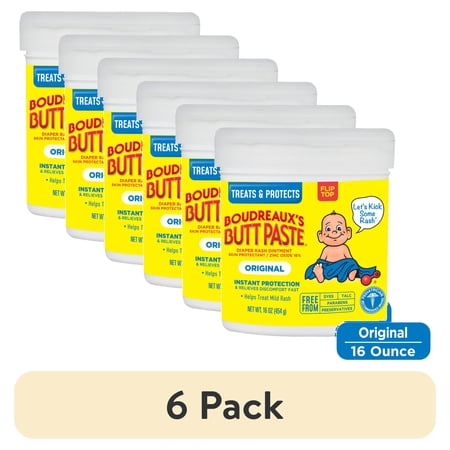 (6 pack) Boudreaux&rsquo;s Butt Paste Original Diaper Rash Cream with Zinc Oxide 16 oz