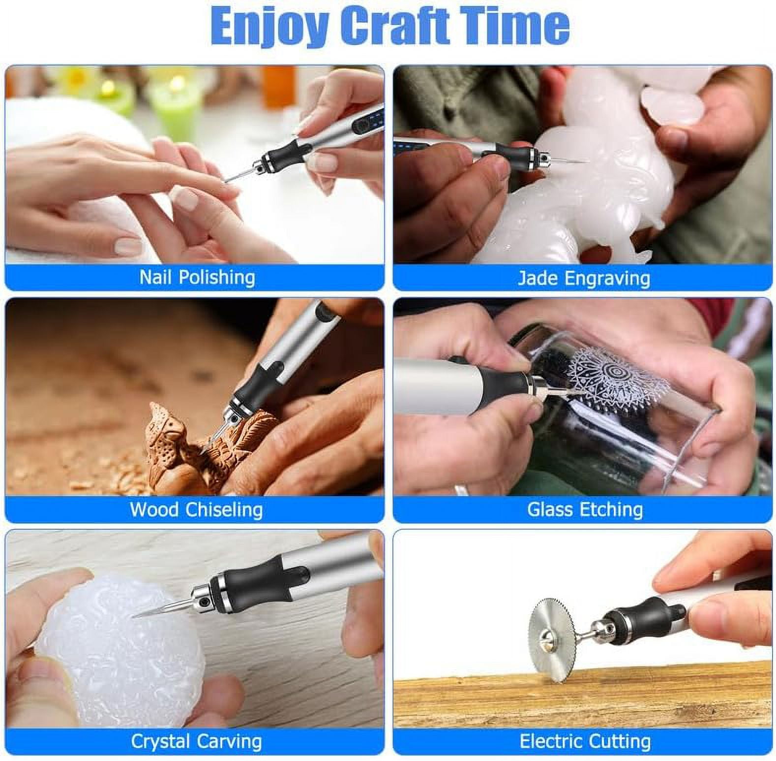 Wiher Electric Engraving Pen Kit with 42 Bits, Mini Electric DIY Engraver Cordless Rotary Tools Portable Engraving Tool for Jewelry Wood Metal Stone Plastic Glass Etching (Silver)