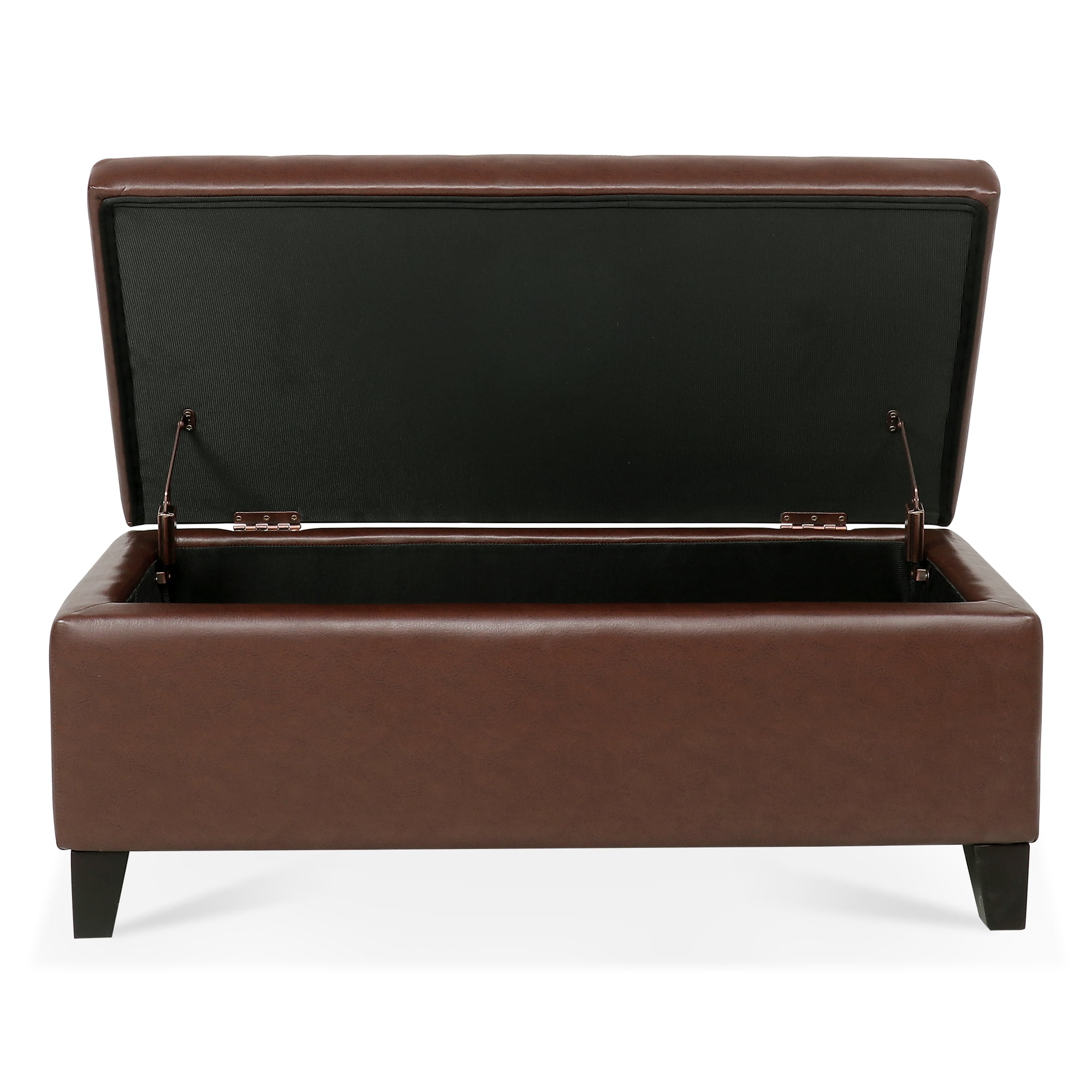 Kadyn 38.4" Storage Ottoman Bench, Folding Bench Chest Foot Rest Stool, End of Bed Bench with Wooden Legs, Brown