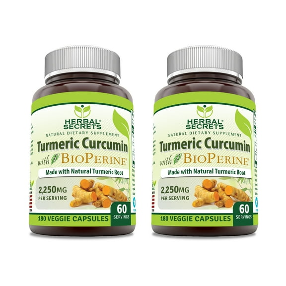 Herbal Secrets Turmeric Curcumin with Bioperine 2250 Mg per Serving 180 Veggie Capsules Supplement | 60 Serving Per Bottle | Non-GMO | Gluten-Free | Suitable for Vegetarians | Pack of 3