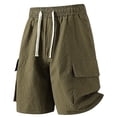thumbnail image 5 of Men Bubble Textured 2 Piece Outfit Set, Quarter Zip Stand Collar Short Sleeve Jacket and Drawstring Elastic Waist Cargo Pocket Shorts Summer Tracksuit Size 4XL Army Green, 5 of 9