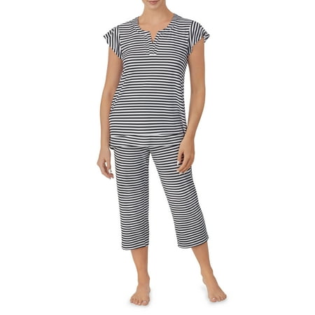 

Ellen Tracy Short Sleeve Notch Neck Striped Pajamas (Women s or Women s Plus) 2 Piece Set