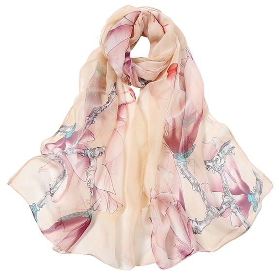 Silk Scarf for Women Print Floral Pattern Shawl Sunscreen Shawls and Wraps for Spring Breathable Fashion Lightweight Khaki