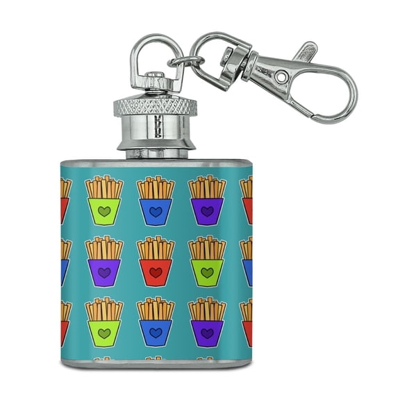 Colorful French Fries Pattern Stainless Steel 1oz Mini Flask Key Chain