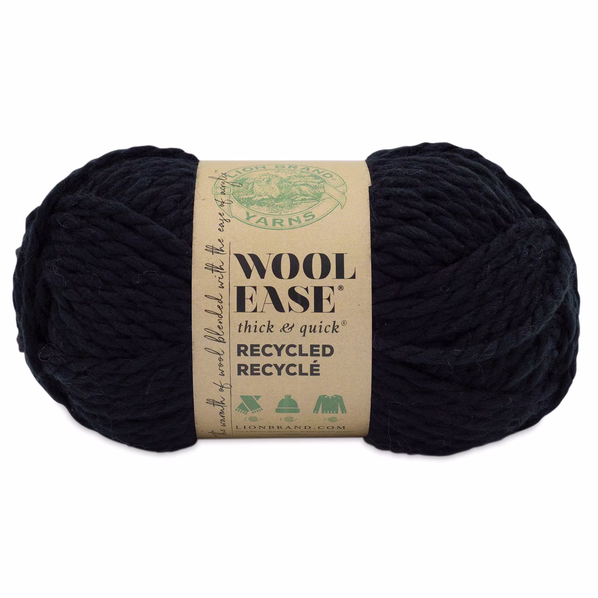Lion Brand Yarn Wool Ease Thick & Quick Recycled Yarn, Black, 6 oz