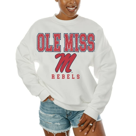 Women's Gameday Couture White Ole Miss Rebels Freestyle Fleece Pullover Sweatshirt
