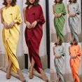thumbnail image 2 of Robe Longue Maxi à une Épaule pour Femmes, Mode Décontractée, Soirée, Fête, Robe Chemise Unie, Grande Taille, 2 of 5