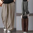 thumbnail image 3 of Pantalones de pierna ancha de lino de algodón para mujer, bolsillos en la cintura elástica MABOTO Gris/4X-grande, 3 of 7
