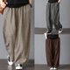 thumbnail image 3 of Pantalones de pierna ancha de lino de algodón para mujer, bolsillos en la cintura elástica Eccomum Gris/XX-grande, 3 of 7