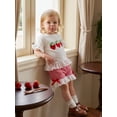 thumbnail image 3 of BemeyourBBs Toddler Girl Baby Summer Clothes Cute Infant Baby Girls Strawberry Outfit Strawberry Embroidery Hollow-Out Ruffles Hem Short Sleeve Shirt Tops Plaid Shorts 2Pcs Set, 3 of 9