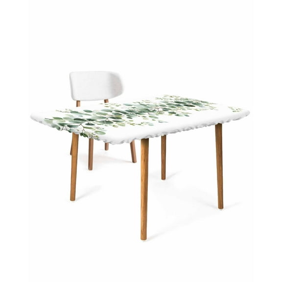 Pastoral Eucalyptus Rectangle Tablecloth, Waterproof Elastic Fitted Table Covers for 3 Foot Tables, 24x36inch Decorative Tablecloths for Picnic, Camping, Outdoor, Countryside Leaves Simple Art