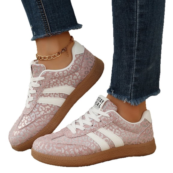Willtoo Women's Print lace-up Low-top Flat Sneakers Slip-on Rubber-Soled Slip-Resistant Casual and Stylish Walking Shoes for Work