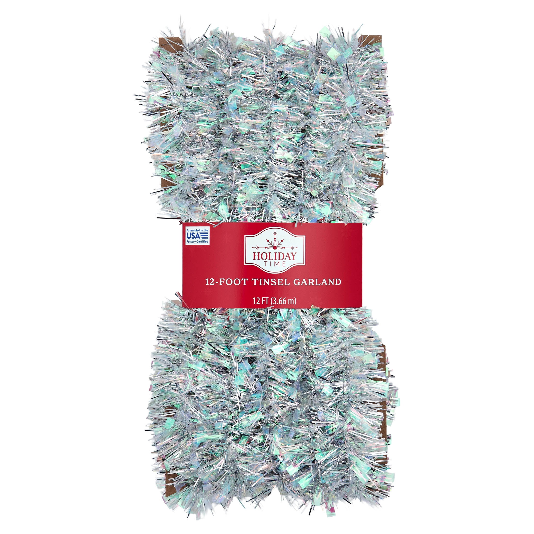 Tinsel Christmas Garland, Iridescent and Silver, 12', by Holiday Time