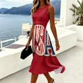 thumbnail image 4 of Women's Independence Day 250 Years Anniversary Patriotic Dress Sleeveless Round Neck Casual Plaid and Floral Print Midi Length Comfortable Fit 4th of July USA Flag Summer Dress Red XL, 4 of 5