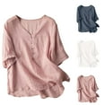 thumbnail image 4 of Mqqzkk Women's Cotton Linen Summer Top Dressy Casual Short Sleeve V Neck Lightweight Flowy Blouses Shirts, 4 of 8