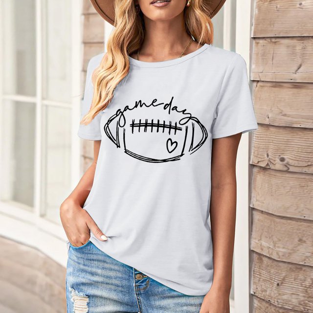 Drppepioner T-Shirt à Manches Courtes Col Rond Imprimé Rugby pour Femmes, Haut d'Été Décontracté, T-Shirt Col Rond Sportif et Élégant pour Femmes