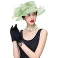 thumbnail image 1 of RZTA Sombrero de vestir de iglesia Kentucky Derby para mujer, ala ancha, flor de hoja, sombrero de despedida de soltera, 1 of 1