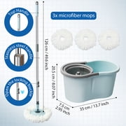 Spin Mop and Bucket, Mop and Bucket with Wringer Set for Home, 360 Spinning Mop Bucket Floor Cleaning Tool with 3 Microfiber Mop Replacement Head Refills,50 Extended Handle for Floor Cleaning Home