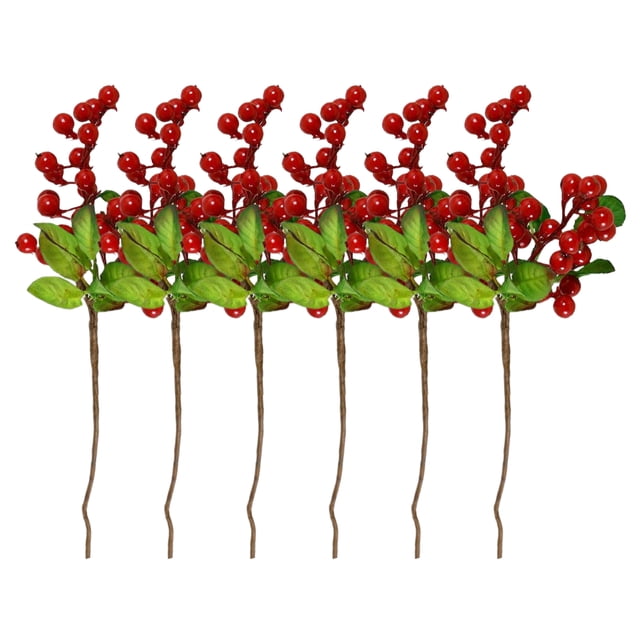 Tallos artificiales de frutas rojas Naiovety 6 piezas para decoración navideña