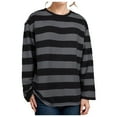 thumbnail image 3 of Yuanlong Womens T-Shirts Oversized Long Sleeve Round Neck Striped Tshirts Street Style Wear Comfortable Lightweight Tops, 3 of 7