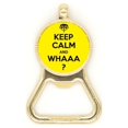 thumbnail image 1 of Quote Keep Calm And WHAAA Yellow Beer Bottle Cap Opener Stainless Steel Key Chain, 1 of 3