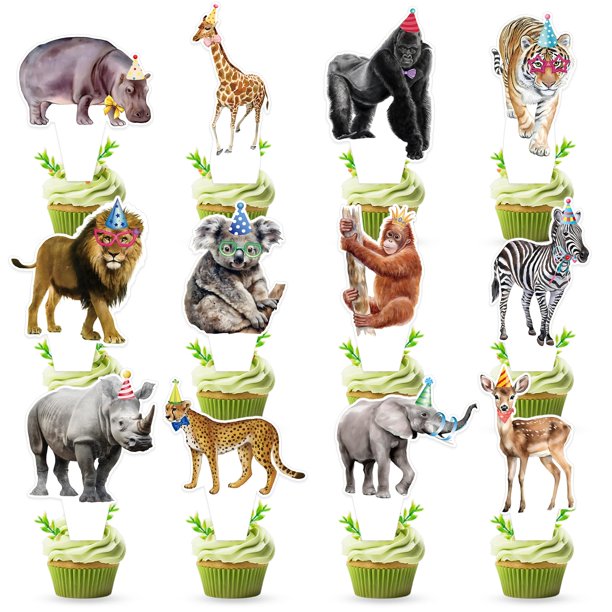 KINGZONE 48 toppers para cupcakes con temática de safari y selva
